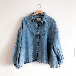 Oversized Denim Shirt Puffed Sleeves 'We The Free'  Size S